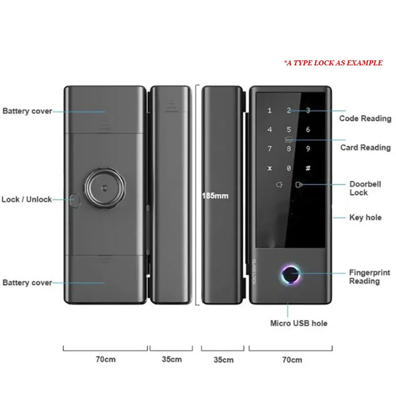 de Vidro, Swing Gate Lock, Fechadura Digital,