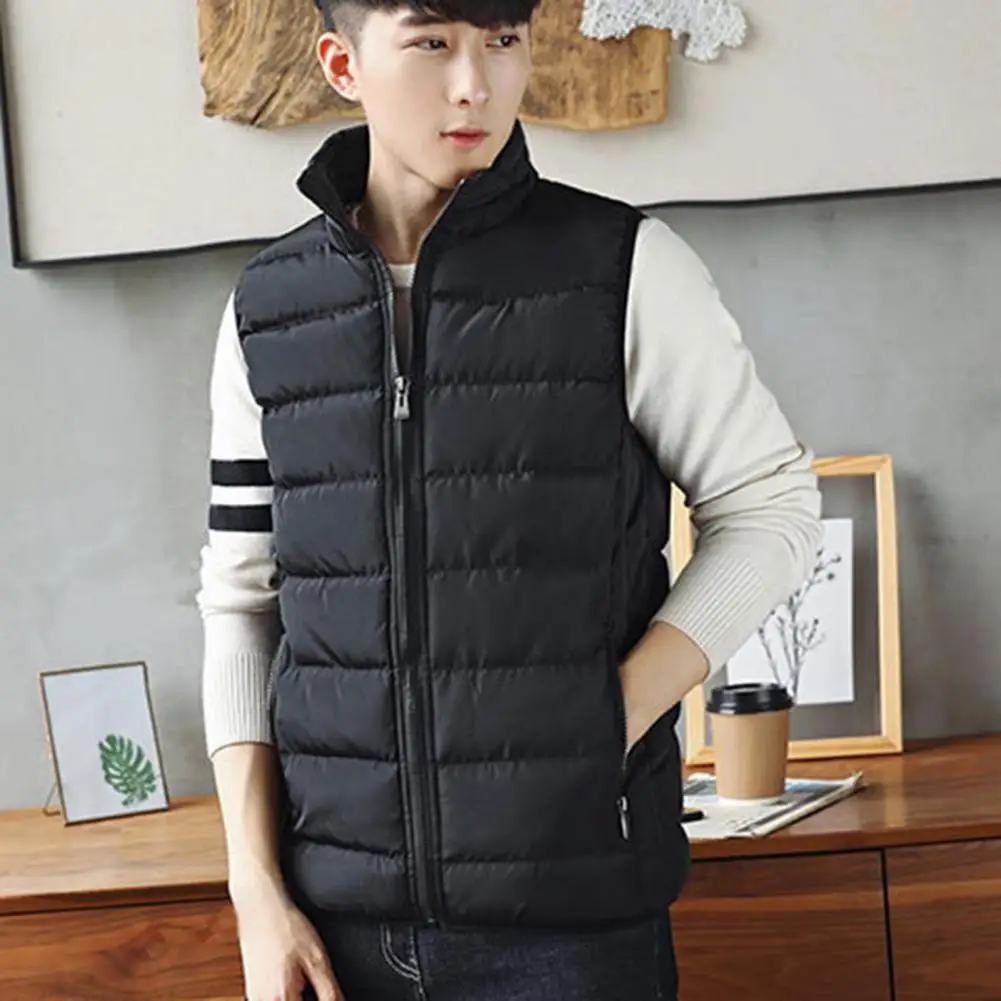 

Men Waistcoat Men Winter Waistcoat Cozy Men's Winter Vest Thick Padded Soft Warm Waistcoat with Zipper Pockets Stand Collar Neck