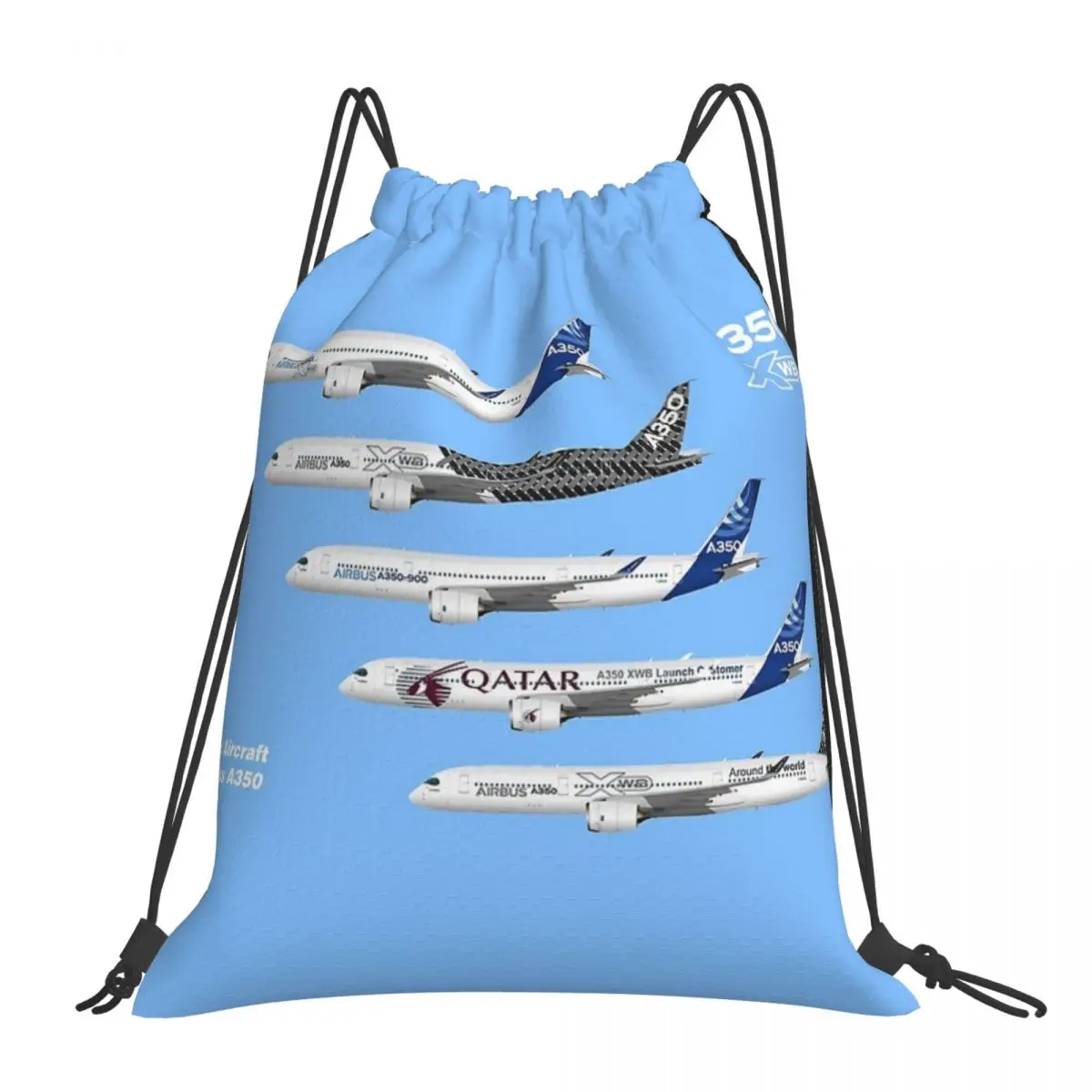 

Airbus A350 Test Aircraft Fleet Illustration Backpacks Fashion Portable Drawstring Bags Sundries Bag BookBag For Travel School