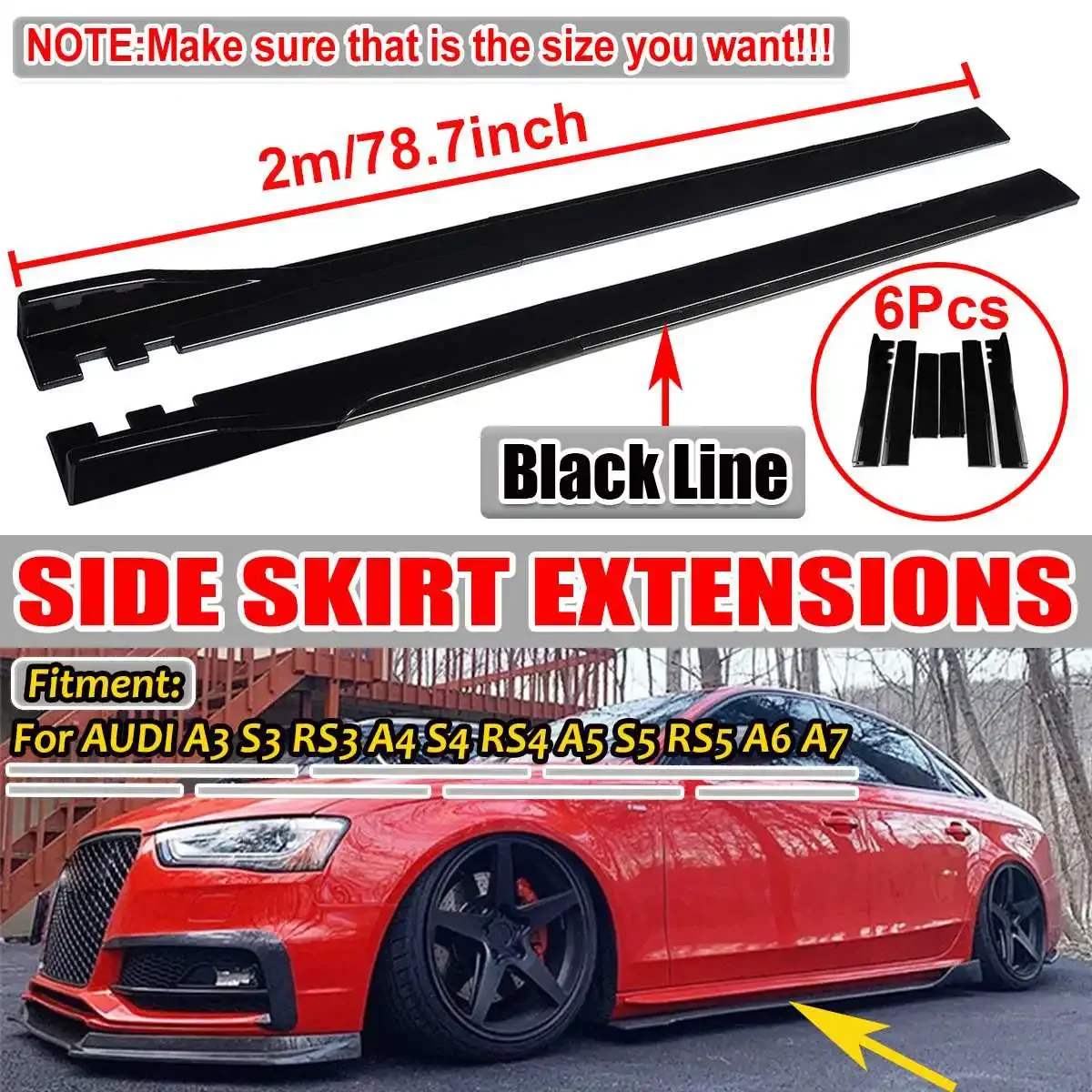 

2.2M 2M Side Skirt Extension Splitters Body Apron Lip Splitter Winglet For AUDI A3 A4 A5 A6 A7 A7 A8 Q3 Q5 Q7 RS5 RS6 RS7 S3 S4