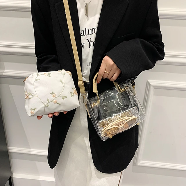 Przezroczyste pcv kobiece torby listonoszki z małymi kokardkami na wierzchu  torby z uchwytami letnie jasne galaretki torebki damskie torebki Crossbody  _ - AliExpress Mobile