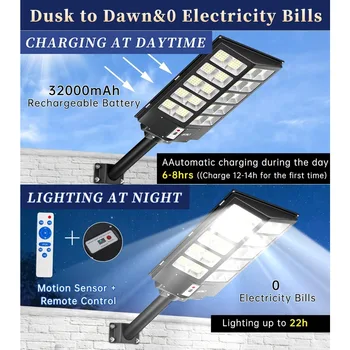 3200W Solar Street Lights Outdoor,6500K Parking Lot Lights Dusk,Waterproof Solar Security Flood Lights with Motion Sensor 2