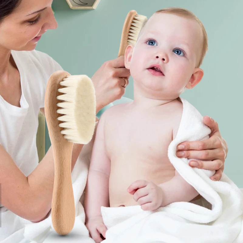 Wooden Baby Hair Brush Comb Soft Baby Bath Brush Clean Hair Body Gentlely Newborn Protect Shower Infant Wash Care Tool