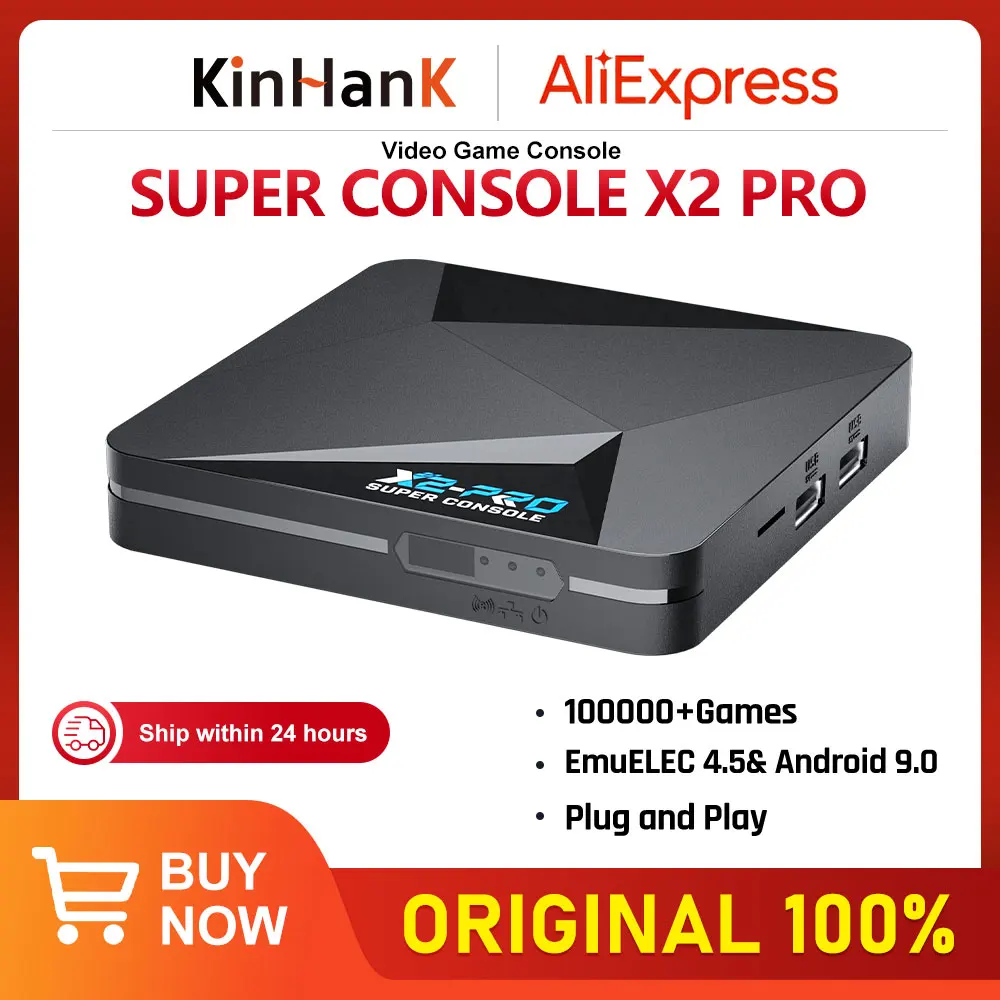 KINHANK Super Console X2 Pro Game Box Retro Video Game Console TV Box 100000 Video Games for PSP/PS1/Sega Saturn/DC/N64 Gamepad