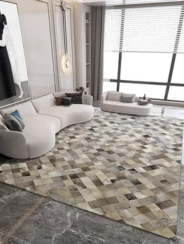 Luxury American Vintage Living Room Carpet Real Cowhide Patchwork Area Rug Bedroom Natural Cow Fur Sofa Table Floor Mat Home