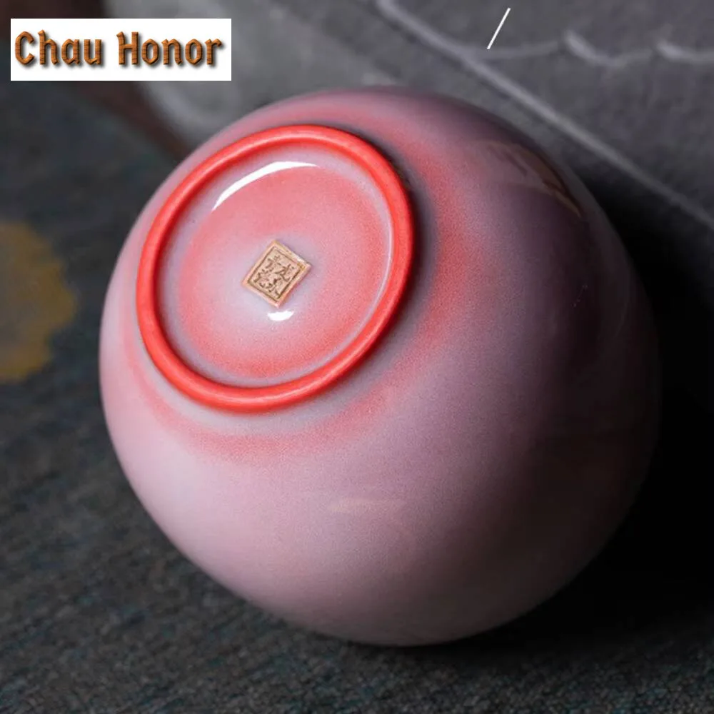 130ml Handmade Red Galze Ceramic Teacup Longquan Celadon Master Cup Creative Arhat Cup Personal Tea Bowl Kung Fu Teaset Gift Box