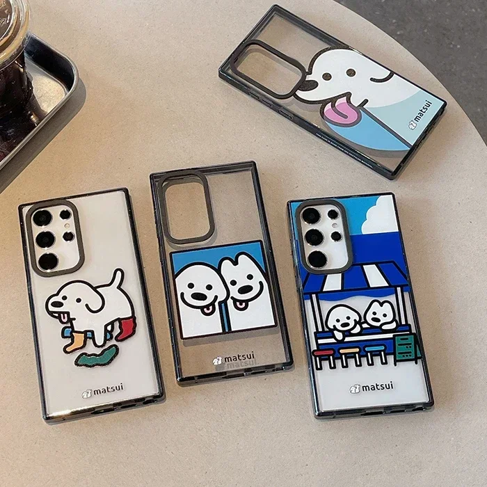 

Creative Cartoon Dog Acrylic Black Border Case for Samsung Galaxy S24 S23 S22 Ultra S24+ S23+ S22 Plus Cover Protective Case