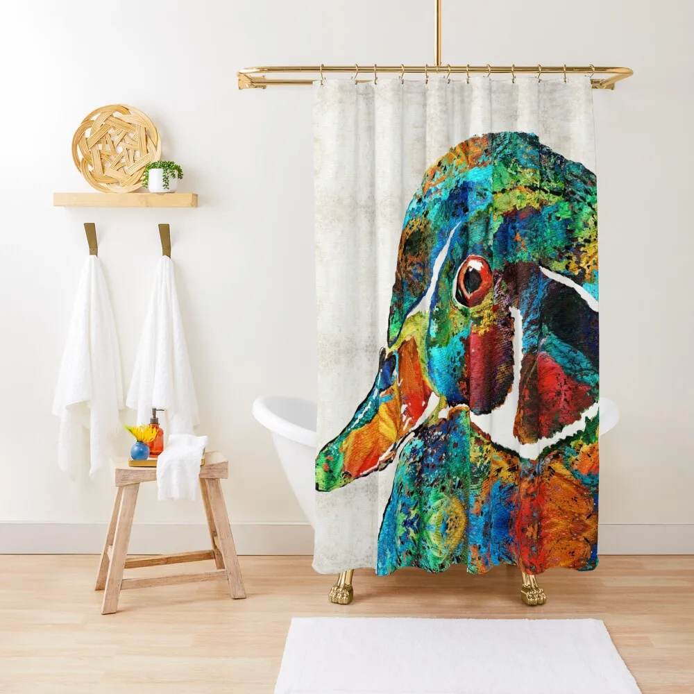 

Colorful Wood Duck Art by Sharon Cummings Shower Curtain Accessories For Shower And Services Bathroom Shower Set Curtain