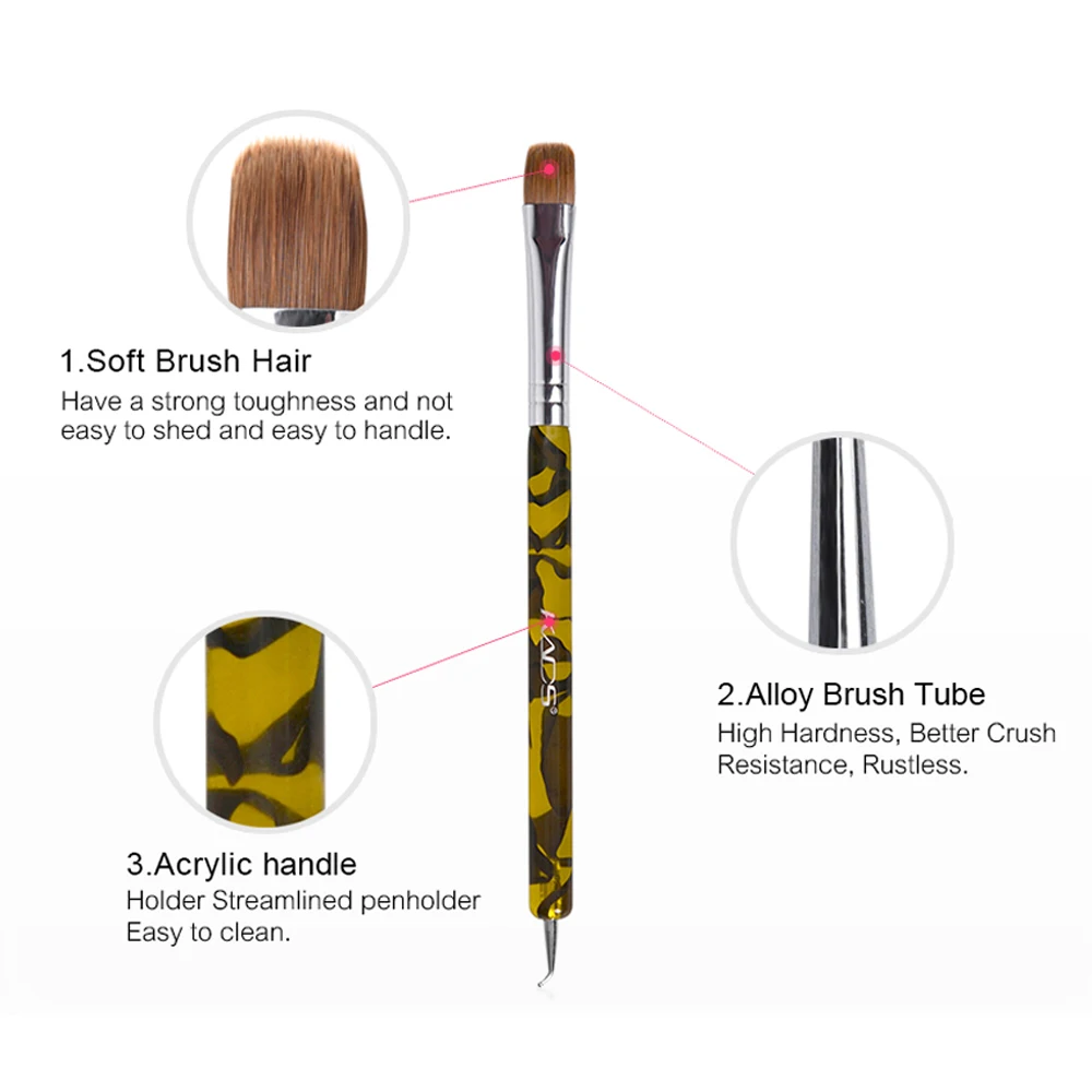 KADS 2 Way Kolinsky Brush Acrylic Professional French Manicure Brush Nail Art Brush Nail Dotting Pen Stirring Rod Stick 2-12# 3