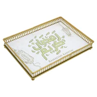 1pc Muslim Service Plate Eid Party Storage Plate Metal Square Tray (Golden) Eid Tray Snack Plate Party Supplies 1