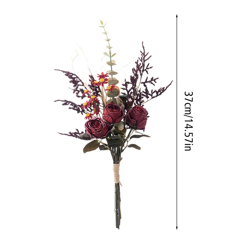 Bride Holding Flower Artificial Dry Burned Rose Bouquet Vintage Silk Rose Flower Bouquet Wedding DIY Home Table Vase Decoration