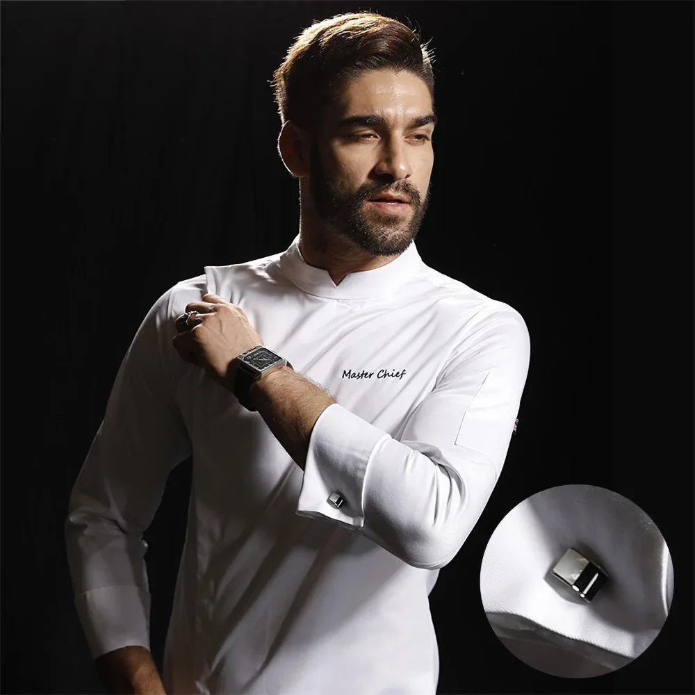 restaurant uniform French head chef jacket with French cufflinks embroidery coat chef