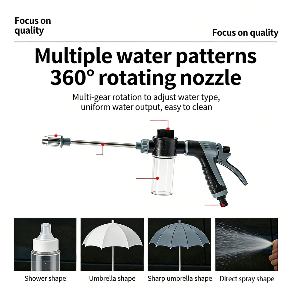 360 °   회전 노즐 고압 물총 자동 세척기 자동차 세척 도구 키트 정원 호스 노즐 스프링클러 세척 및 물주기용
