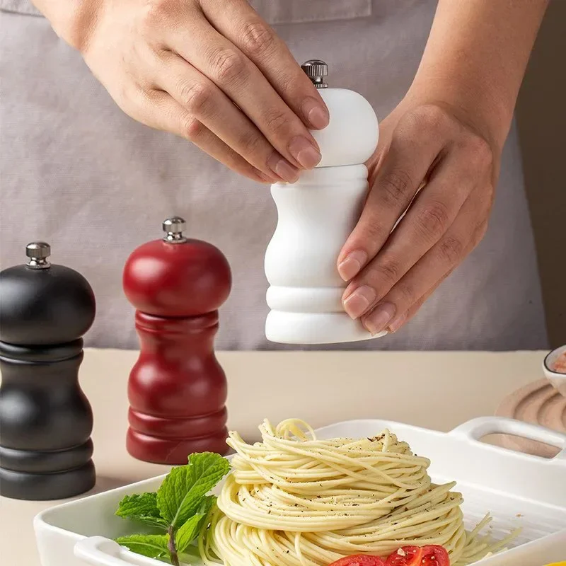Salt and Pepper Mills, Solid Wood Pepper Mill with Strong Adjustable Ceramic Grinder 4"-Kitchen Tools by Leeseph