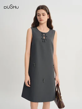 DUSHU Autunno 2025 Abito canotta con perline impreziosito da donna - Fiocco Accento Stratificazione Fiocco Versatile pezzo autunnale Dettagli artigianali pesanti 1