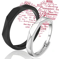 2PCS Black White Lozenge Couple Rings Set Open Adjustable Ring Eachother Lovers Minimalist Ring Gift Wedding Rings Bride Jewlery 2