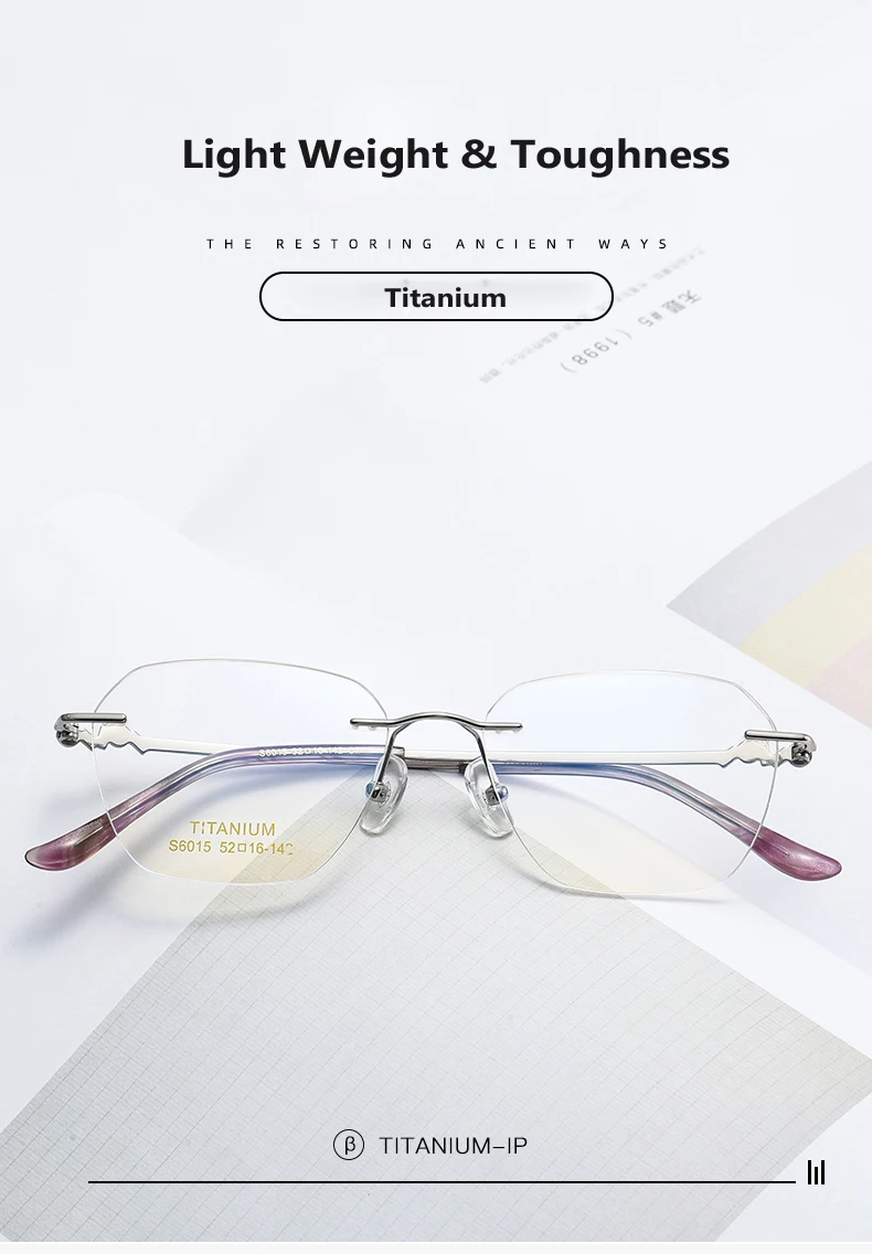 Oveliness Women's Rimless Flat Top Oval Titanium Eyeglasses Front View