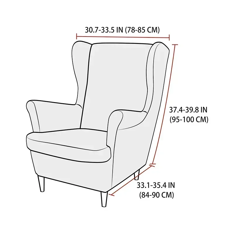 Stretch Spandex Wing Chair Cover Solid Color Armchair Covers Wingback Chair Cover Relax Sofa Slipcovers with Seat Cushion Case