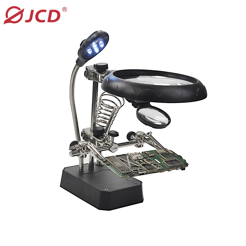 JCD Welding Magnifying Glass LED Light Auxiliary Clip Loupe Magnifier 3 In1 Hand