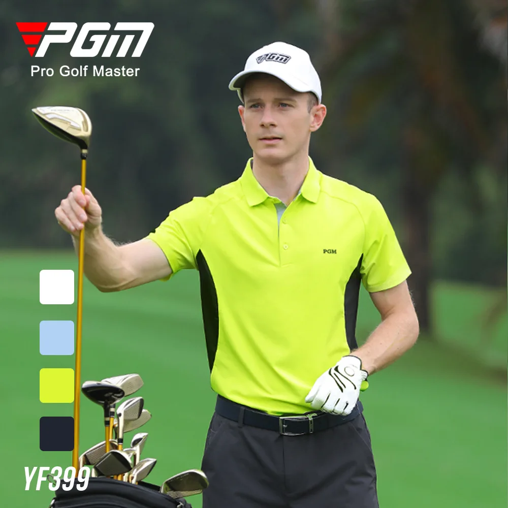 PGM Men's Golf T-Shirts Summer Quick-Dry Breathable male Striped Print Sports Short Sleeve Shirts YF399