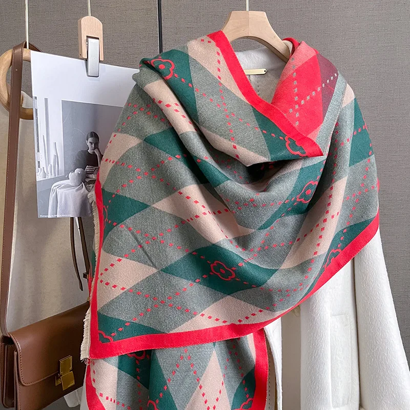 

Luxury Cashmere Scarf Women Diamond Print Thick Wraps Winter Shawls Pashmina Warm Soft Blanket Poncho Stoles Bufanda Tassels