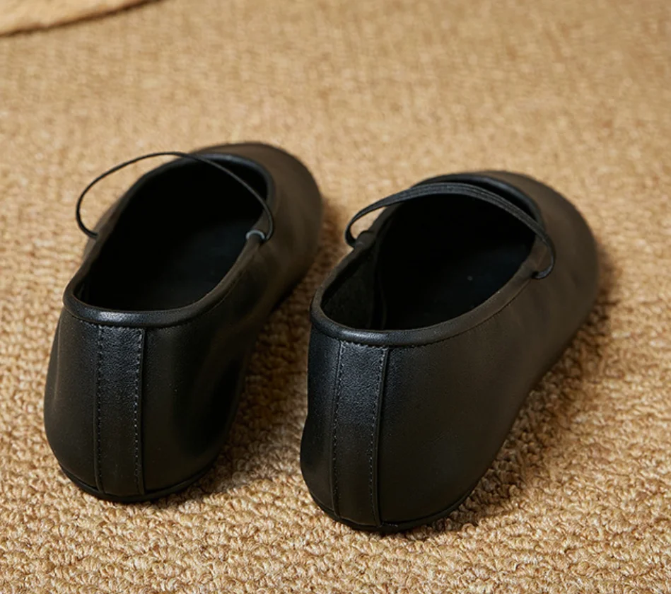 L2511 Old Money Vintage Soft Leather Flat Shoes For Women Stretch Line Band Mary Jane Ballet Shoes For Women Autumn Shoes 2
