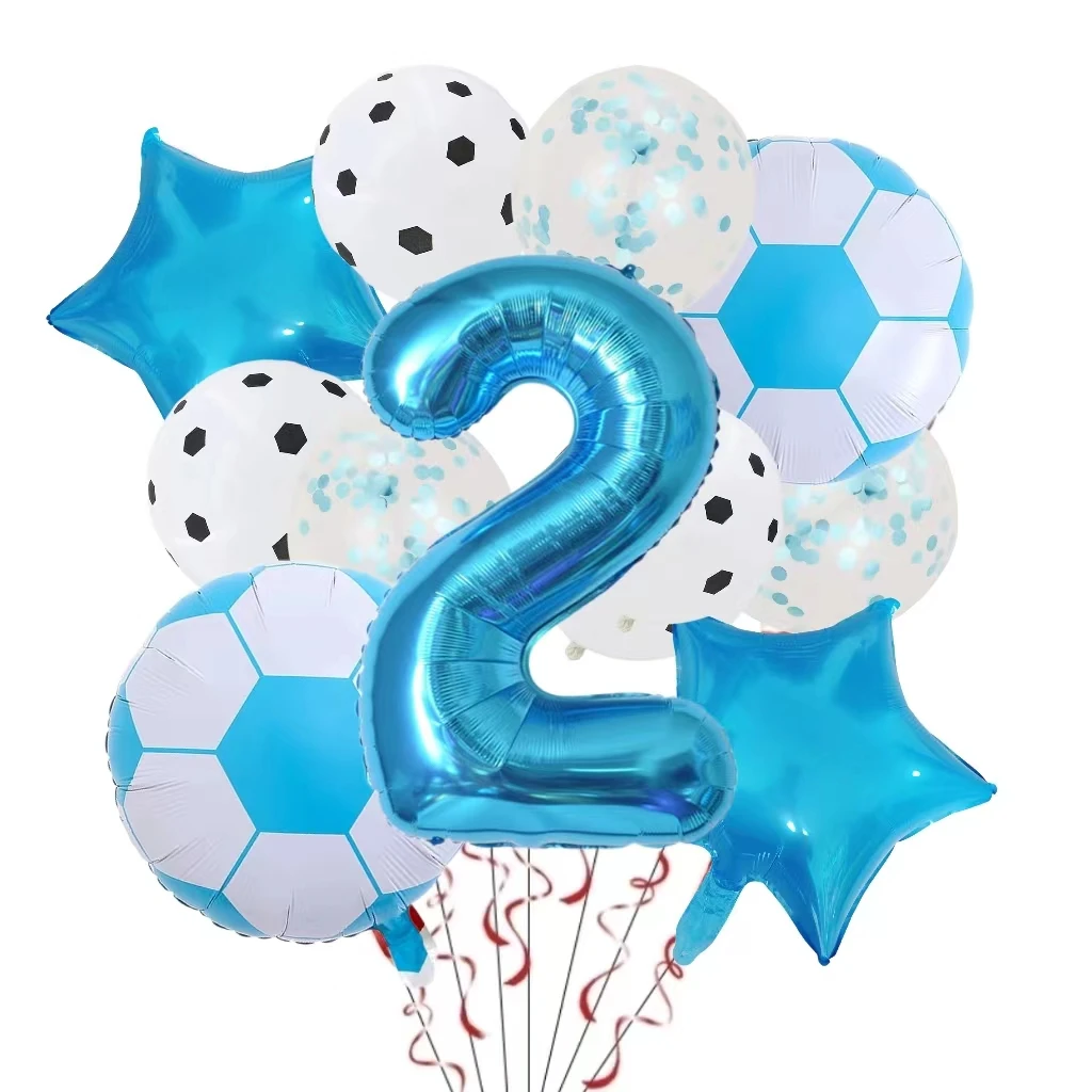 11 قطعة كرة هيليوم فويل كرة القدم 32 بوصة أخضر أزرق أحمر أسود أرقام بالونات كرة القدم للأطفال الأولاد حفلة عيد ميلاد الديكور