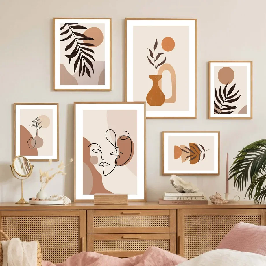 Boho Abstract Geometric Sun Rising Leaf Plant Wall Art Canvas Painting Nordic Poster Stampa Immagini A Parete Soggiorno Home Decor