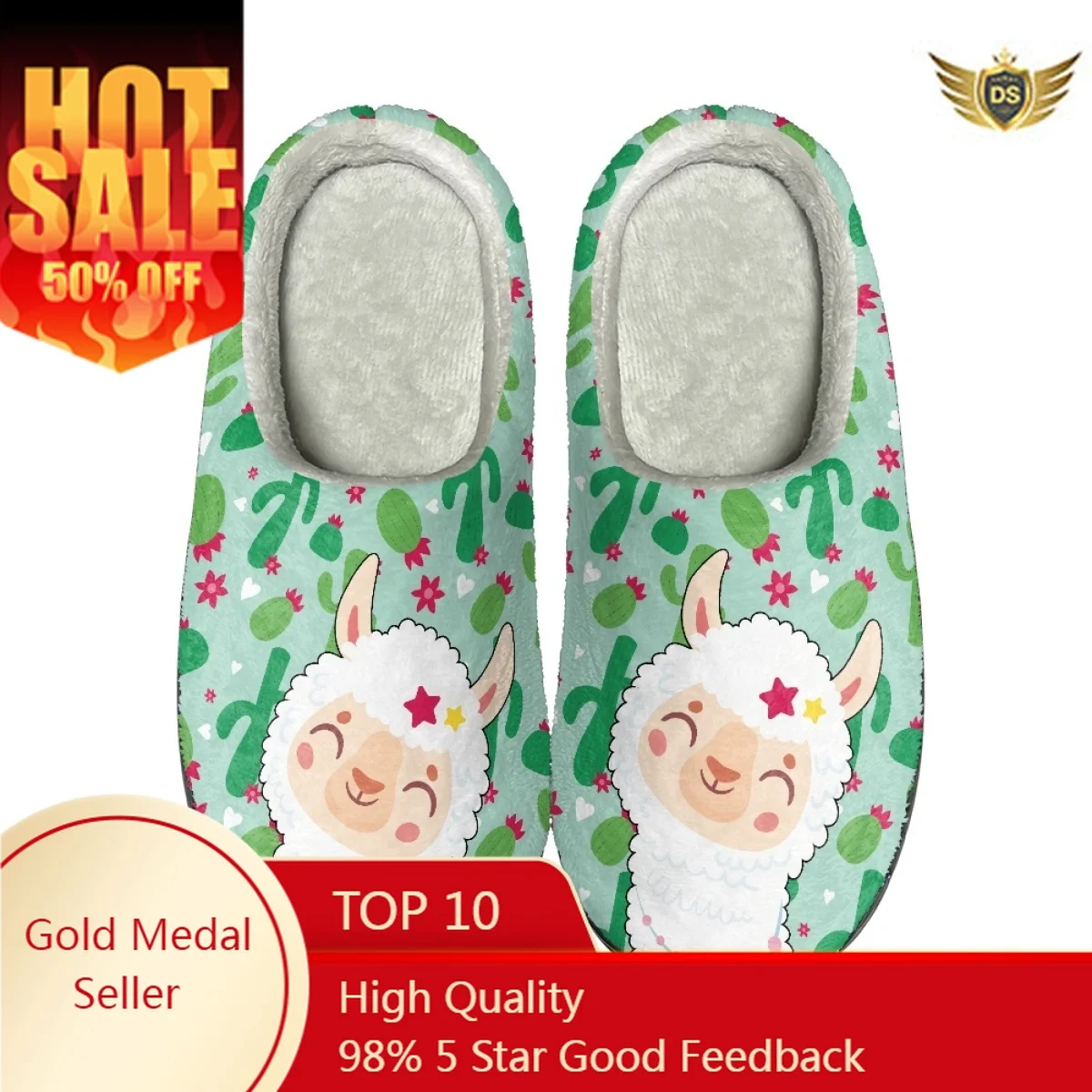 Lovely Alpaca Design Winter Cotton Slppers Casual Women Flats Indoor Non Slip Slides Print On Demand Warm Cozy Men's Slippers