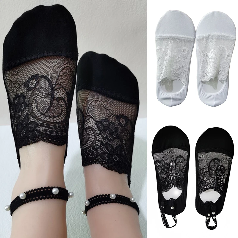 

Chic Women Socks Spring New Fashion Ankle Female Breathable Thin Pearl Summer Korean Style Invisible Funny Lace Socks
