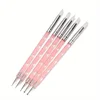 5Pcs 2 Way Nail Art Acrylic Silicone Point Flower Nail Pen Stainless Steel Dotting Tools Marbleizing Painting Pens 6