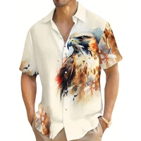 Men's 3D Eagle Pattern Print Short Sleeve Lapel Shirt Top Casual Button Up Shirt For Summer Daily Wear Men Shirt Oversized Tops 1
