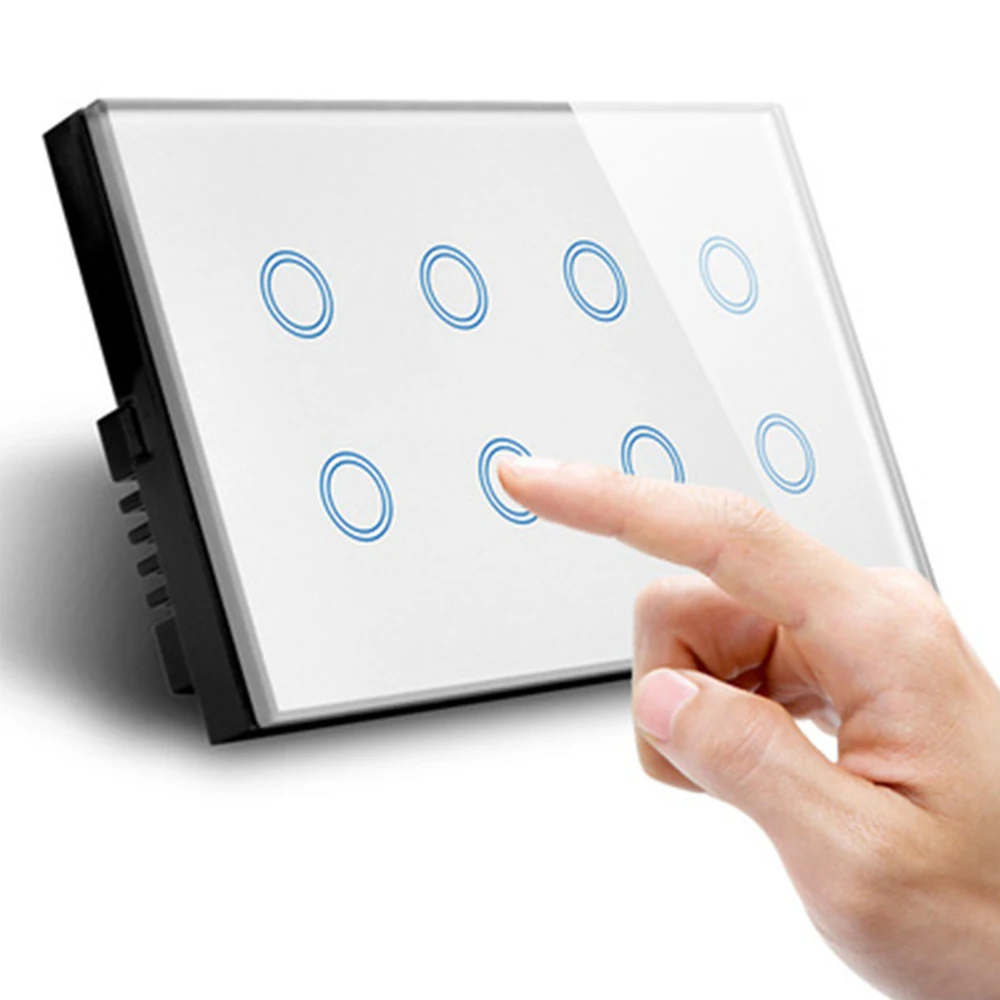 

147*86mm Tuya App Smart Life 8Gang Wifi Touch Switch Compatible With Alexa Google Home Light Switch