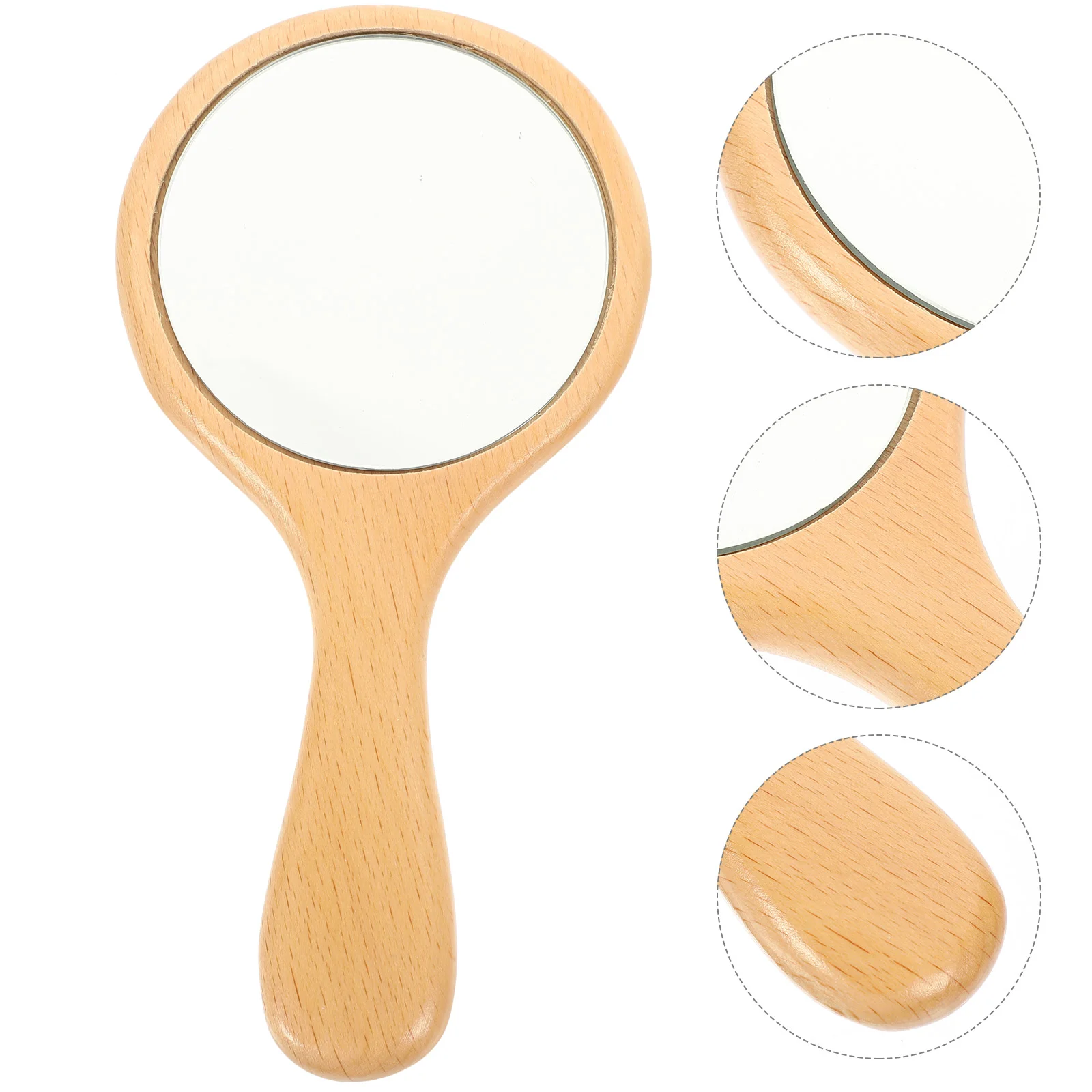 Round Mirrors Handle Wooden European Style Decorative Makeup Simple Travel Girl elegant lubinski european style wooden