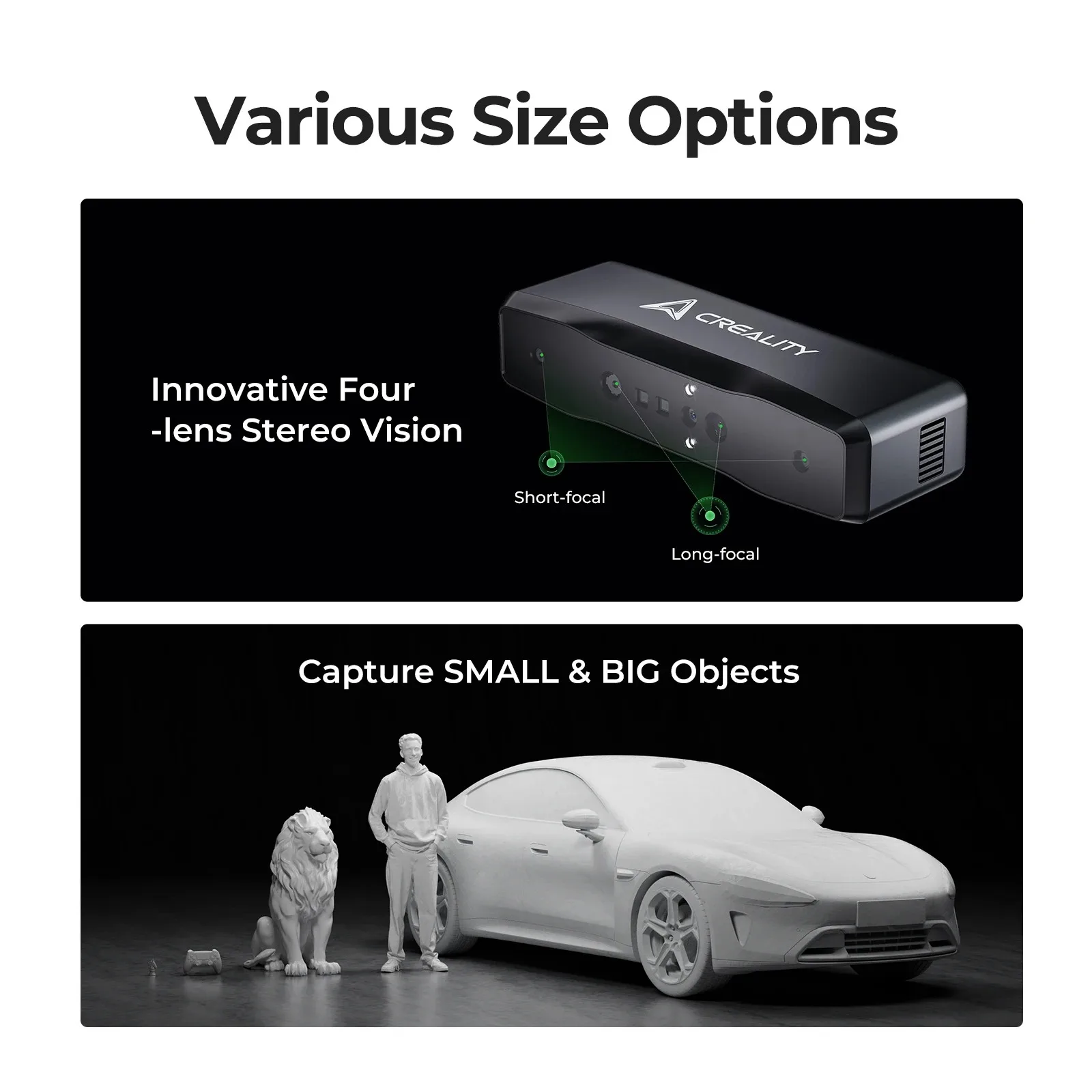 브릿지 키트가 포함된 Creality Otter Lite 3D 스캐너 휴대용 무선 스캐닝 최대 0.05mm 정확도 24비트 스캐닝 최대 30fps