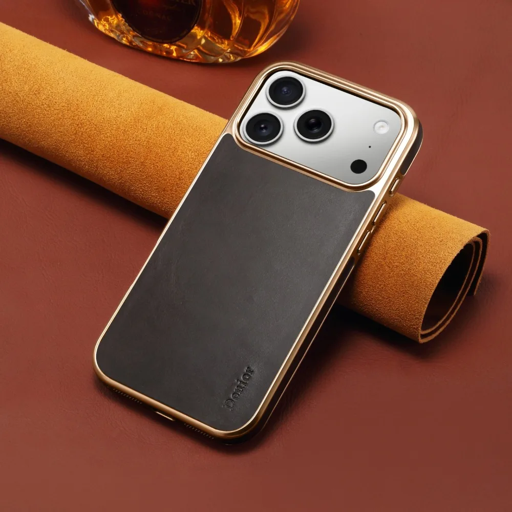 Premium Waxed Full-Grain Leather Case with Anti-Fingerprint Metal Frame & Hybrid Protection