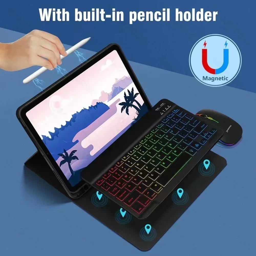 Universal 11-Inch Tablet Case with Detachable Multilingual Backlit Keyboard