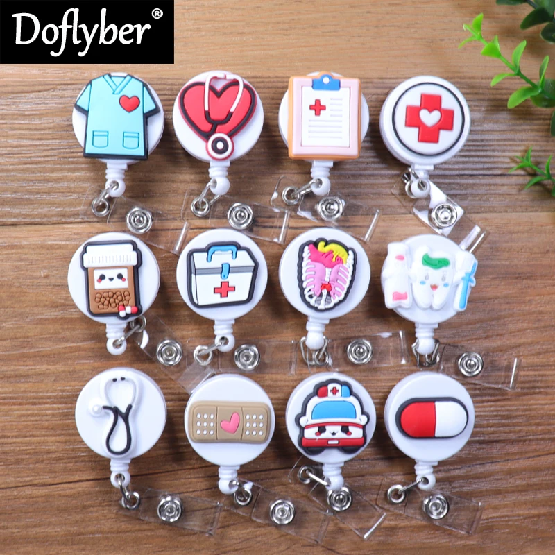 Cute Ambulance Stethoscope Silicone Retractable Badge Reel Doctor Nurse Chest Card Exhibition Holder Clip kanagawa hokusai waves cute credit card cover lanyard bags retractable badge reel student nurse name clips id card holder chest