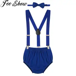 Baby Boys First Birthday Cake Smash Outfit Sets Clip On Y-Back Suspenders Bow Tie Bloomers Clothes Set for Photo Shoot Party