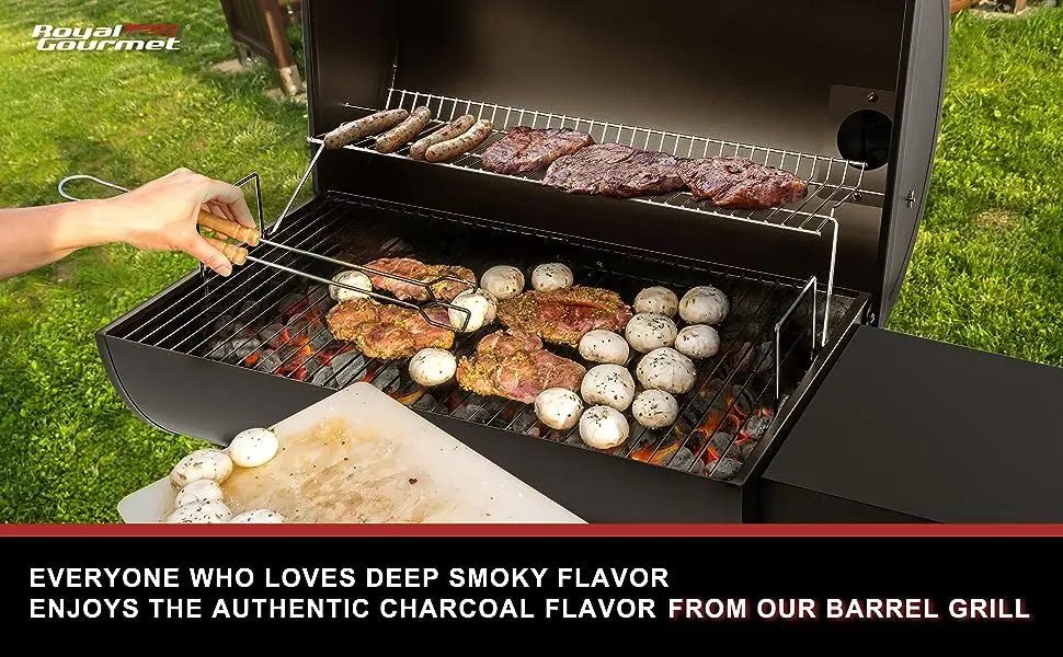 New Oil Drum Barrel Outdoor Charcoal Barbeque BBQ Grills Backyard Party Barbecue Smoker with Rotisserie Roast Chicken Rack