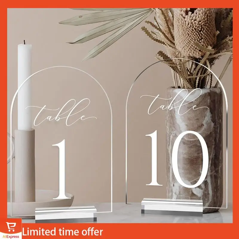 Fresh Clear Arch Table Numbers For Wedding,5X7in Arched Acrylic Table Numbers 1-10+Stands,Clear Acrylic Arch Tabletop Sign