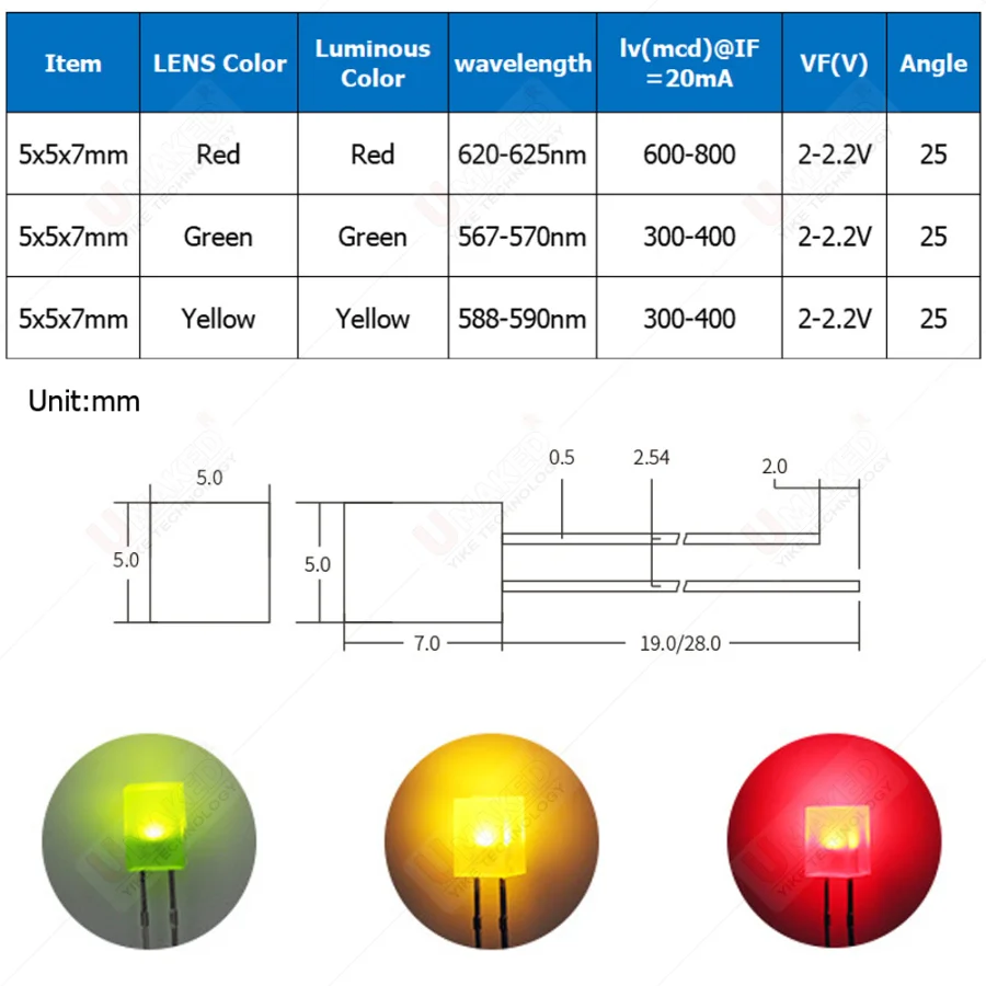 PATIKIL 2x5x7mm X LED Light Lamp Bulb, 200Pcs Rectangular Bright Lighting Emitting Diode For Electronic Component Indicator, Green - View #6
