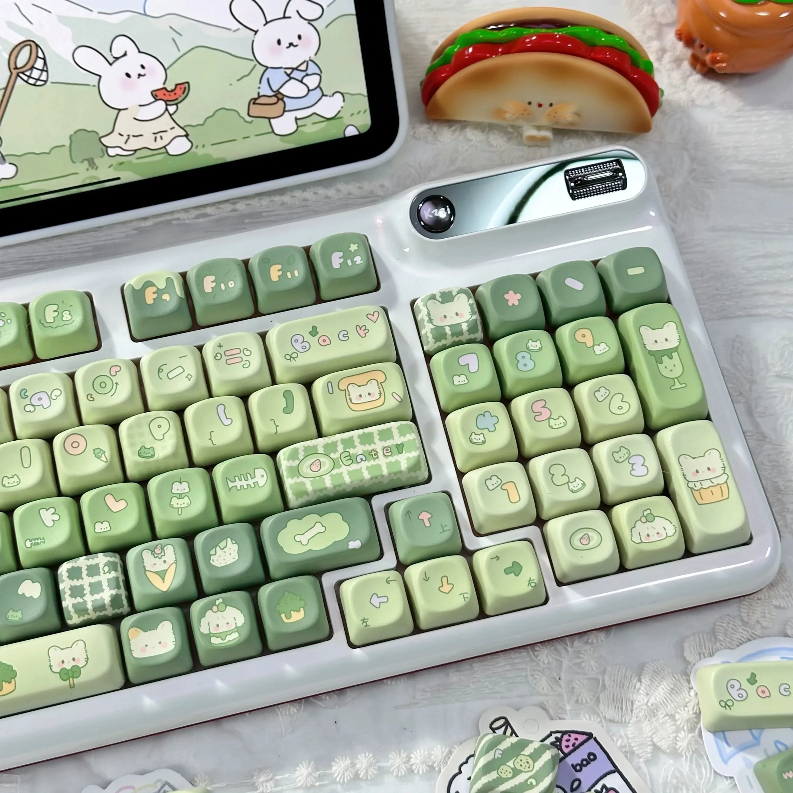 Teclado Mecânico Keycap Bonitos Caps Pbt Keycaps Green Dye-sub Interruptor mx Perfil Moa Presente Personalizado 131 Chaves - Imagem 2