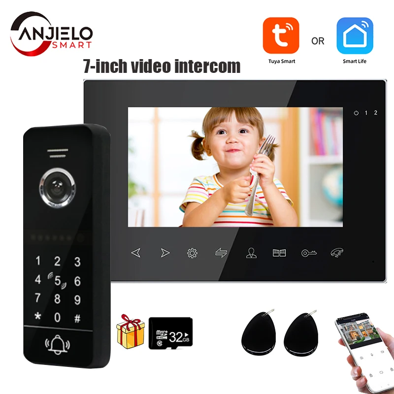 

7 Inch Tuya Video intercom 1080P System Wireless WiFi password Door Home Video Doorbell With RFID Unlock Motion Detection