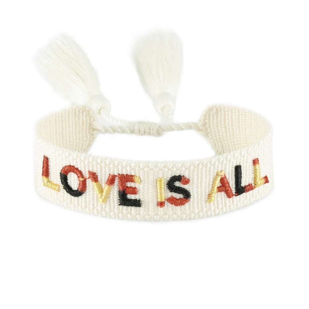 5pcs Heart LOVE Star Evil Eyes Embroidered Bracelet Wholesale Handmade Jewelry Wedding Gift Bracelet Party Tassel Wristband