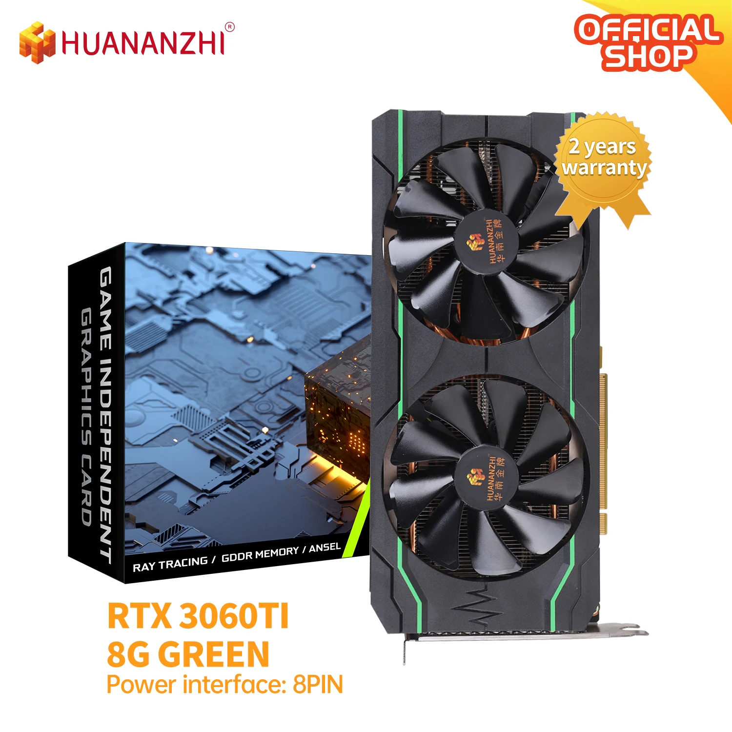 Huananzhi Rtx 3060Ti 8G Schede Grafiche Verdi 256Bit Gddr6 Scheda Video Compatibile Hdmi Dp 3060 Ti 8G Gpu