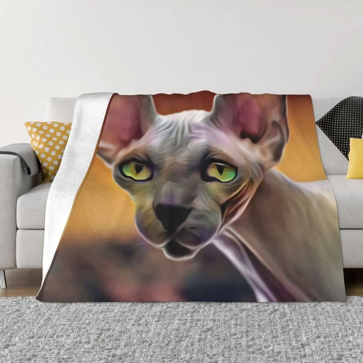 

Cat Lover Art Sphynx Cat Oil Painting Sheba Portable Warm Throw Blankets for Bedding Travel