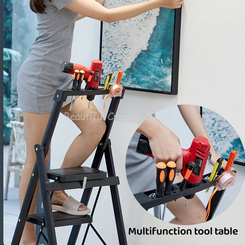 Work Ladder Platform Folding Step Ladder Household Folding Ladder Kitchen Step Stools Aluminum Portable Stairs for Home Herringbone