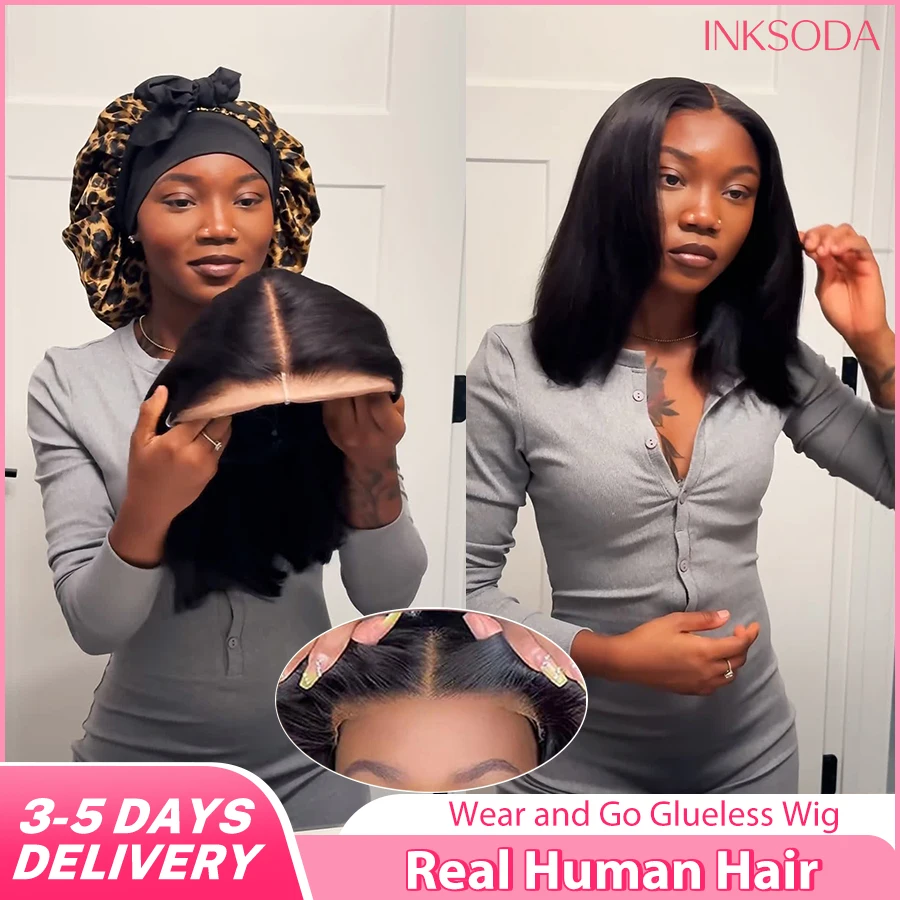Wear And Go Glueless Bob Wig Human Hair Short Straight Lace Front Wigs Pre Cut Brazilian Hair 4x4 5X5 HD Lace Closure Wig 1