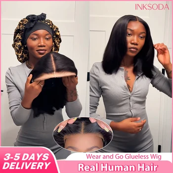 Wear And Go Glueless Bob Wig Human Hair Short Straight Lace Front Wigs Pre Cut Brazilian Hair 4x4 5X5 HD Lace Closure Wig 1
